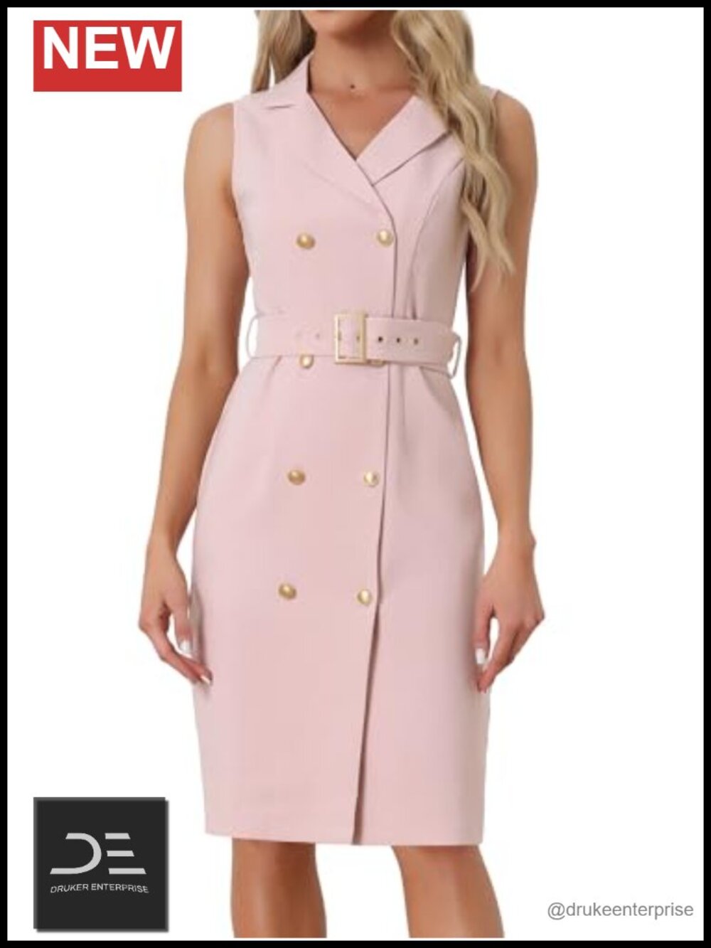 Sleeveless Blazer Dress Button Down Notch Lapel Work Business Bodycon